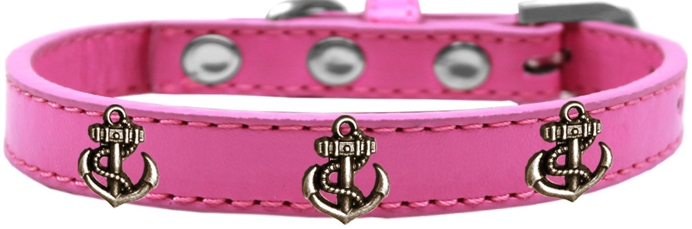 Bronze Anchor Widget Dog Collar Bright Pink Size 16